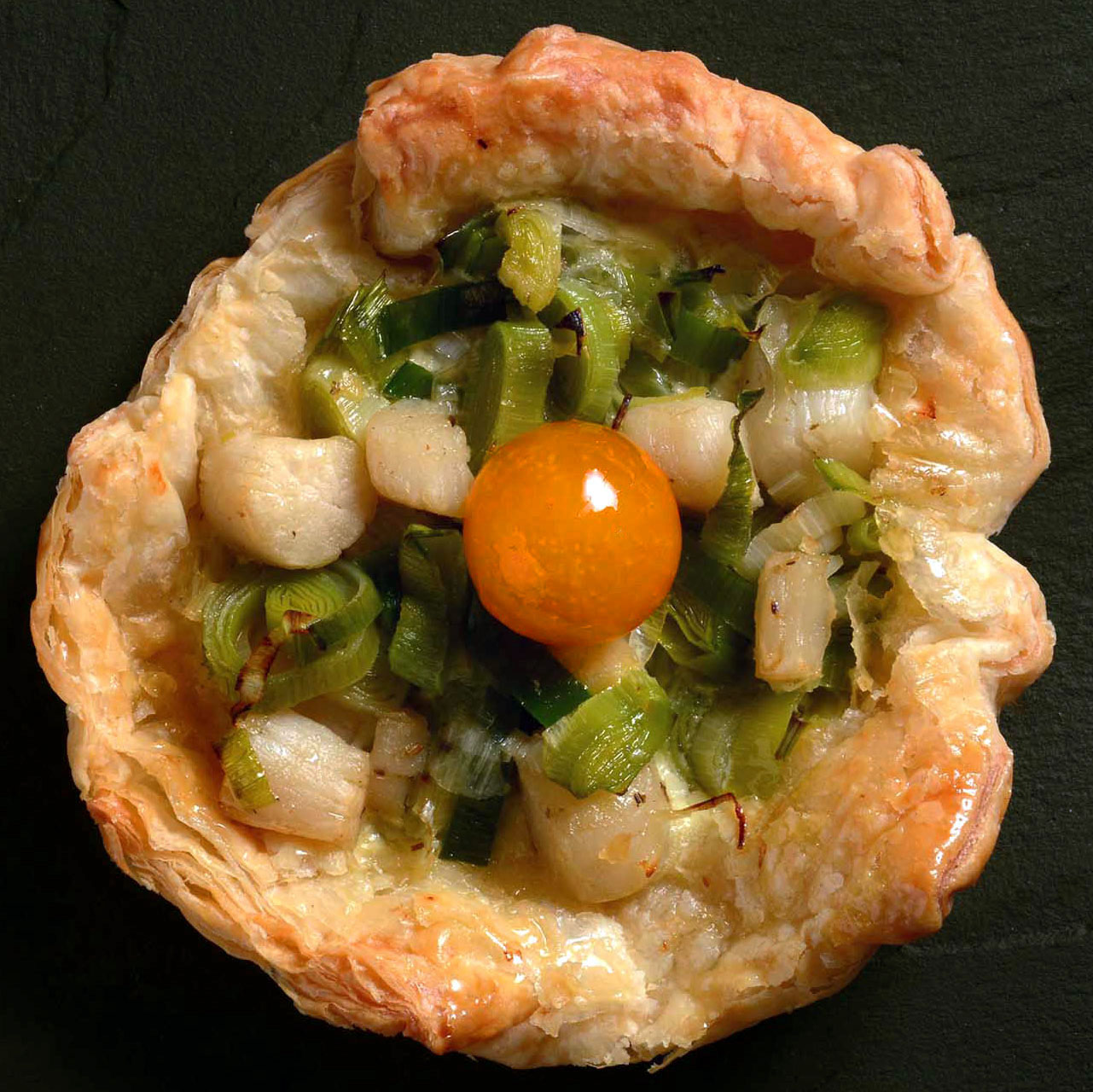 Menu bio - tarte poireau et noix St-Jacques