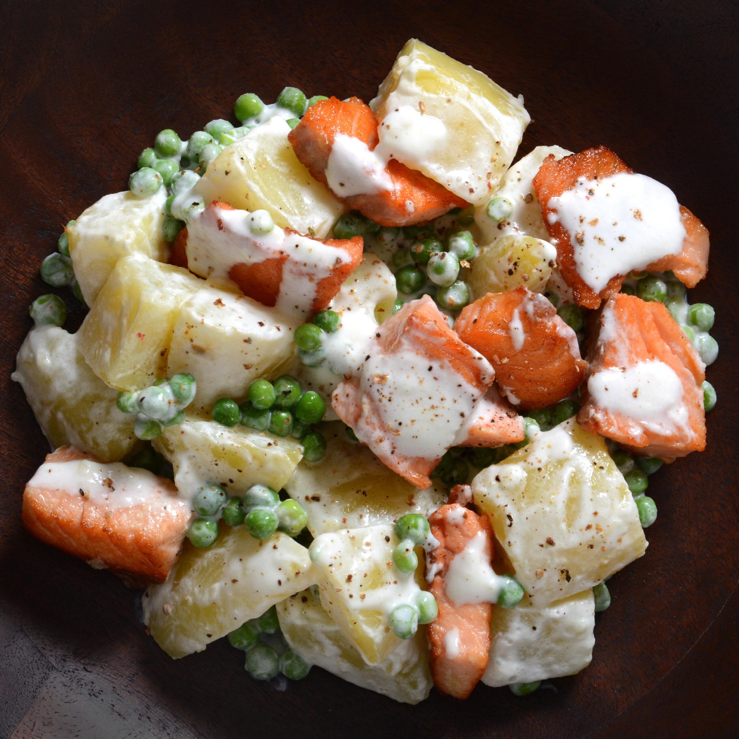 Menu bio - piémontaise-truite-petits pois