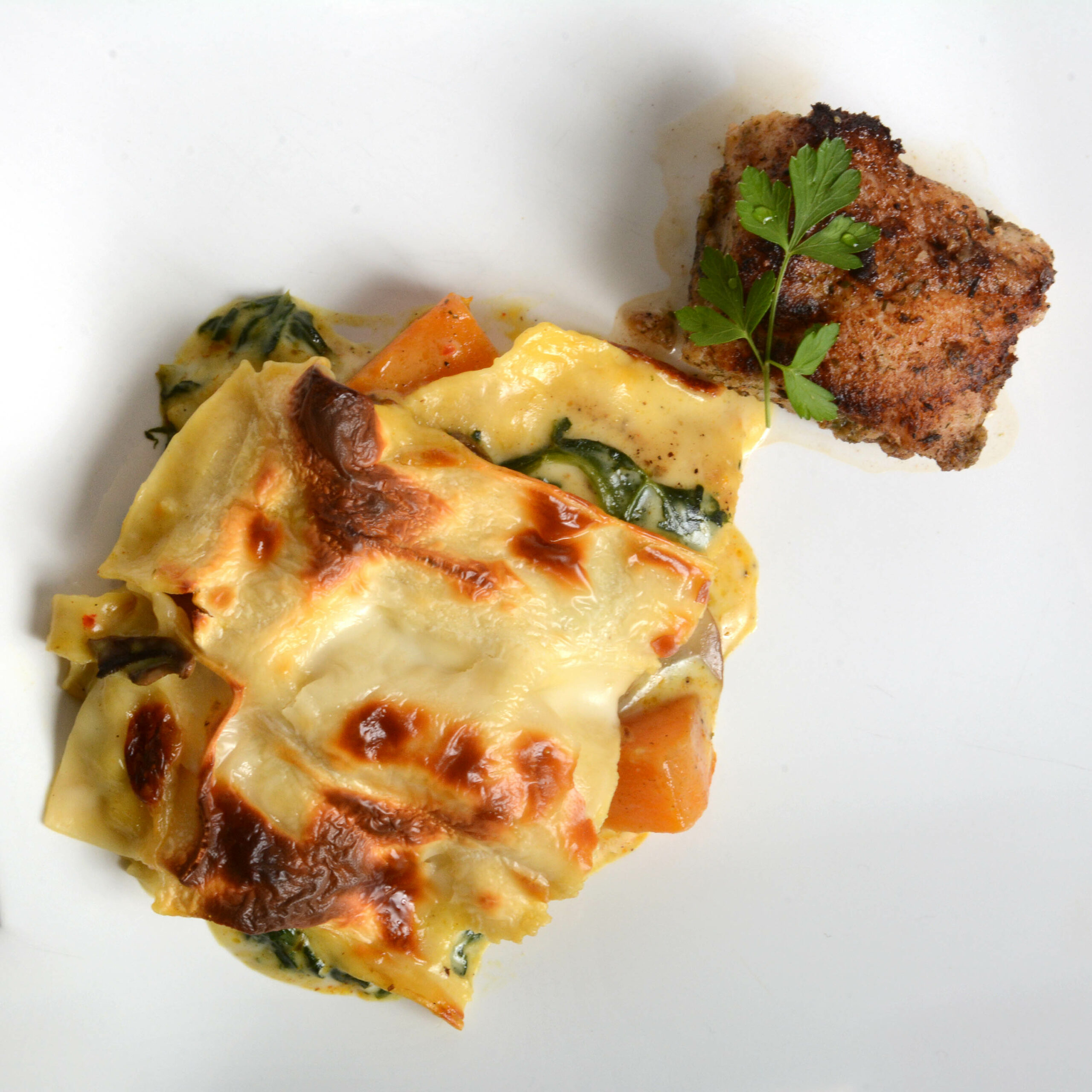 Menu bio-lasagnes et cabillaud